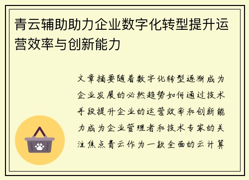 青云辅助助力企业数字化转型提升运营效率与创新能力